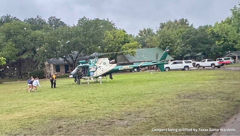Campers being airlifted by Texas Game Wardens.