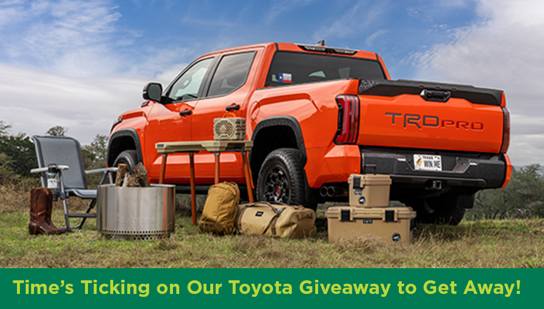 Story #6: Time’s Ticking on Our Toyota Giveaway to Get Away!